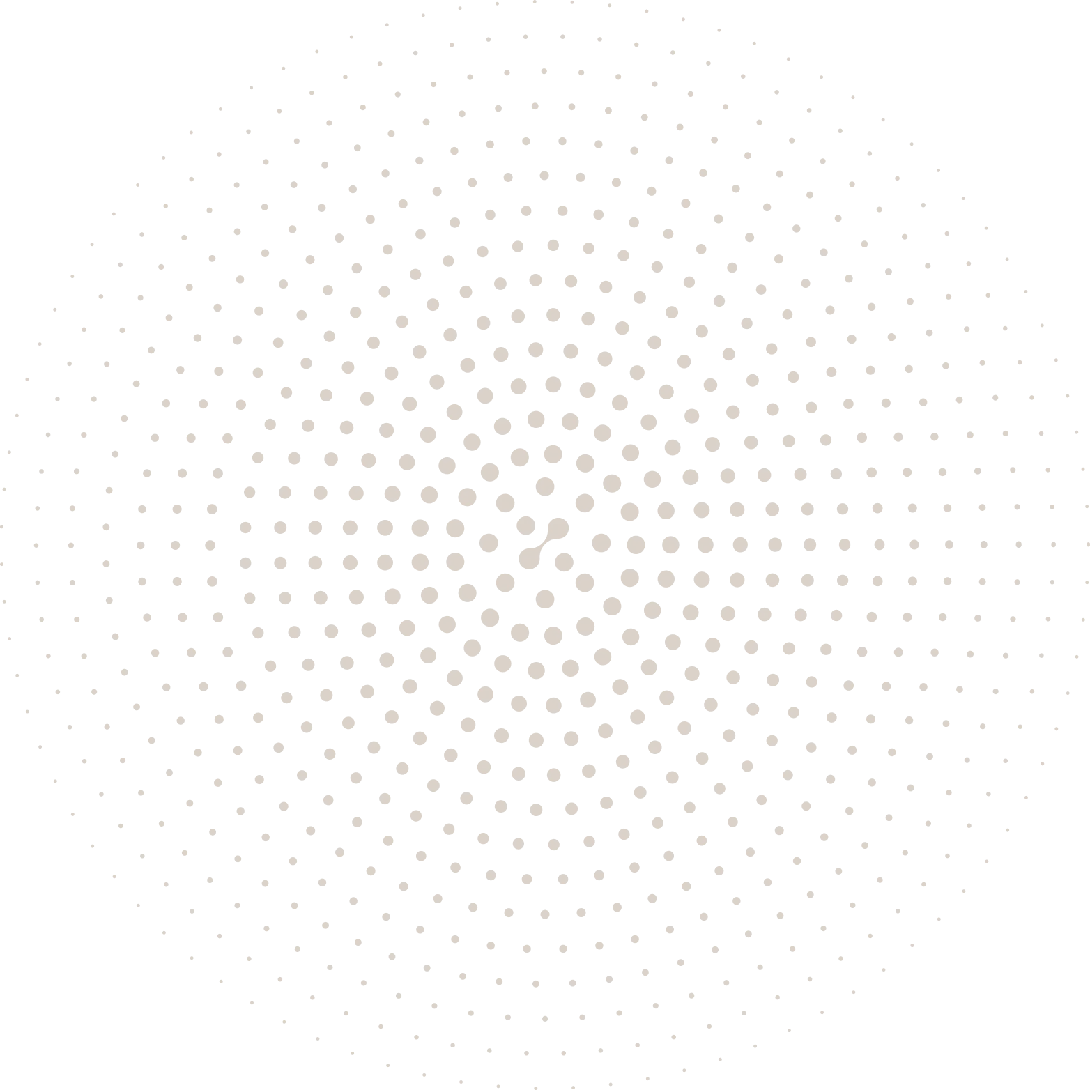 Abstract dotted circular spiral pattern with small squares in brown on black background.