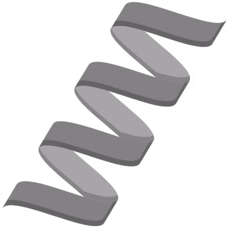 Gray ribbon twisted in a zigzag pattern on a white background.