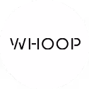 WHOOP brand logo in black text on a white circular background.