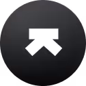 White upward arrow with a horizontal line beneath on black circular background.
