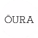 Black text reading OURA on white circular background.