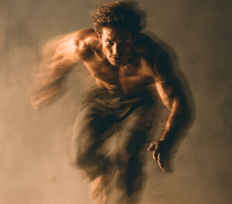 Man sprinting with layered motion blur