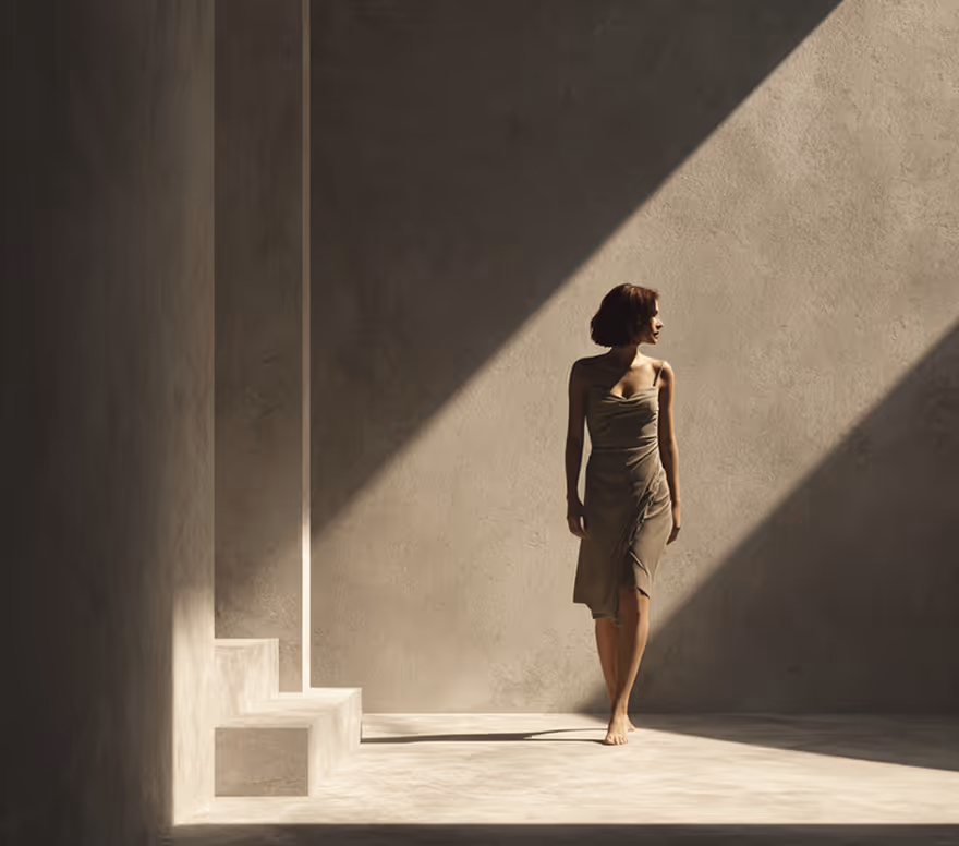 Woman standing in a spacious sunlit room