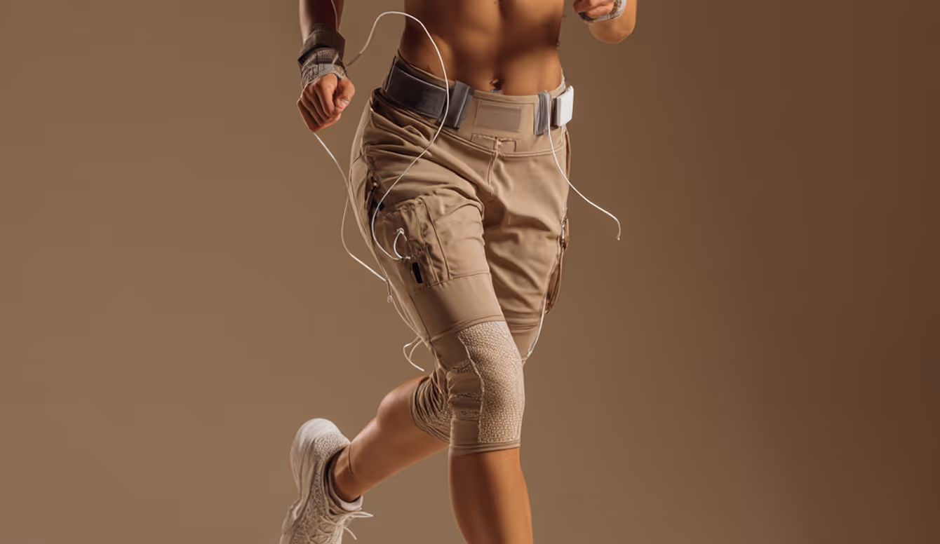Runner wearing exercise monitoring equipment