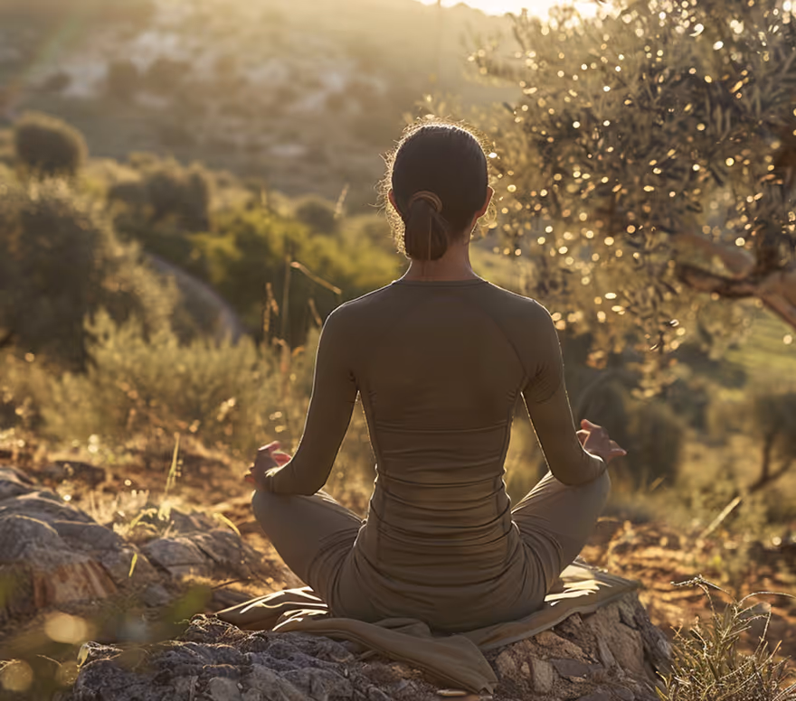 Woman meditating outdoors in morning light