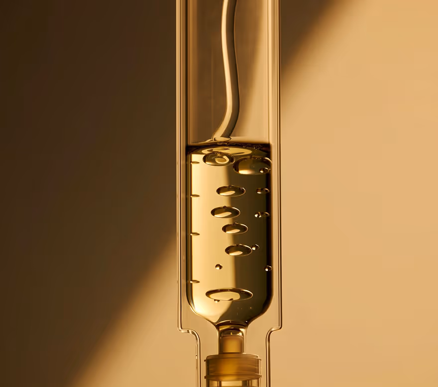 Close-up of an IV drip chamber