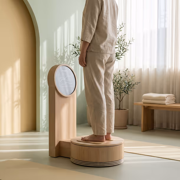 Patient standing on a body composition scale
