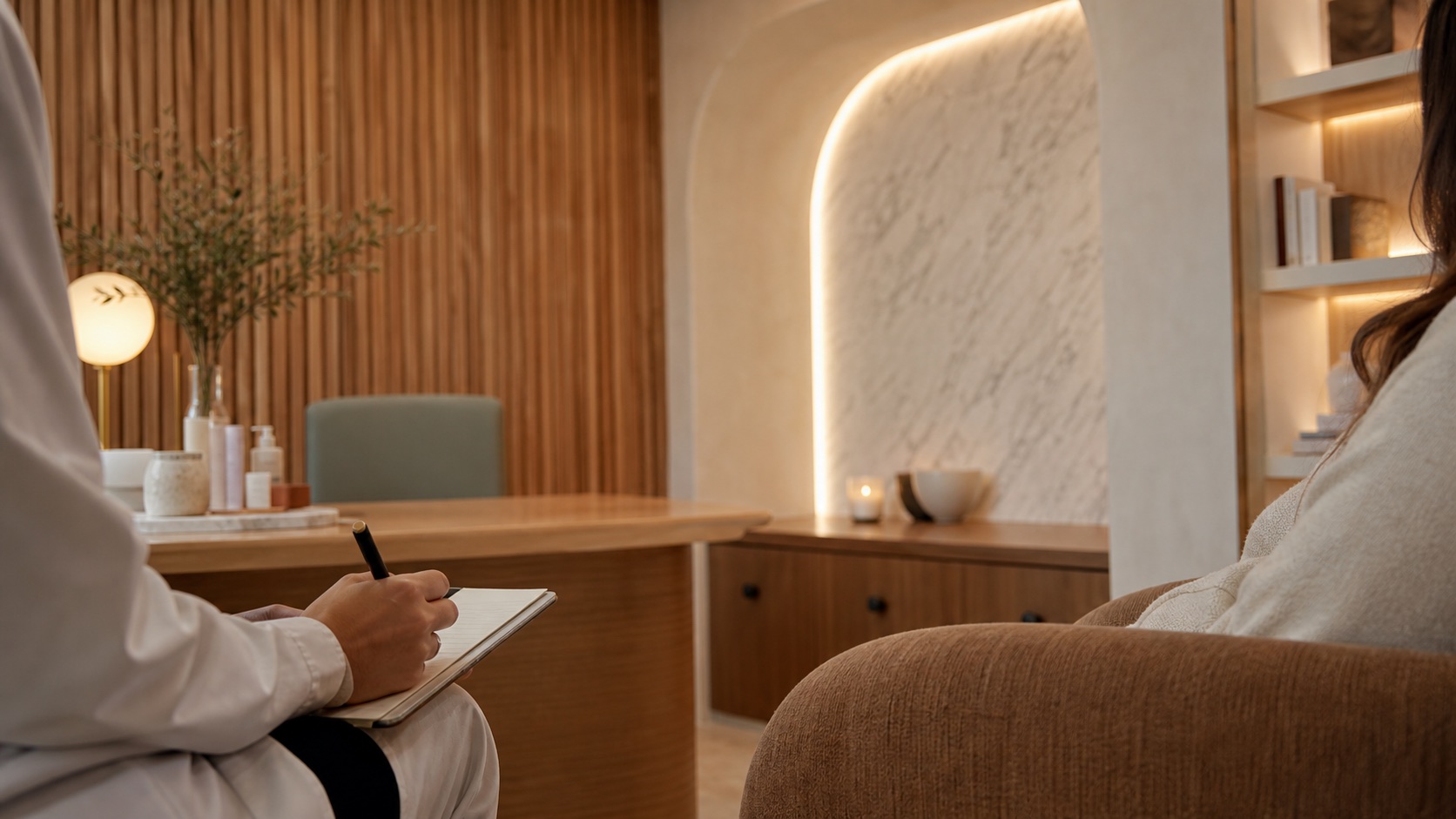 A practitioner taking notes while speaking with a patient at the Previvo clinic